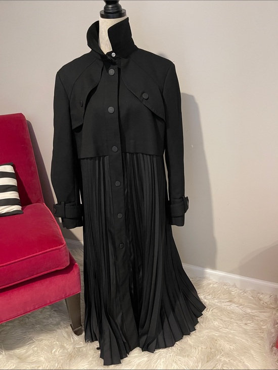 Sandro Dresses & Skirts - Sandro 42 Elegant Black Pleated Long Dress Trench Coat
